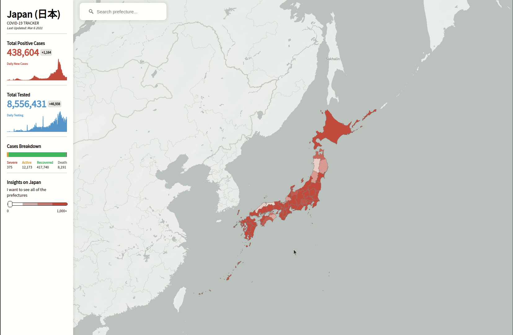 Screenshot of the COVID-19 Japan Tracker